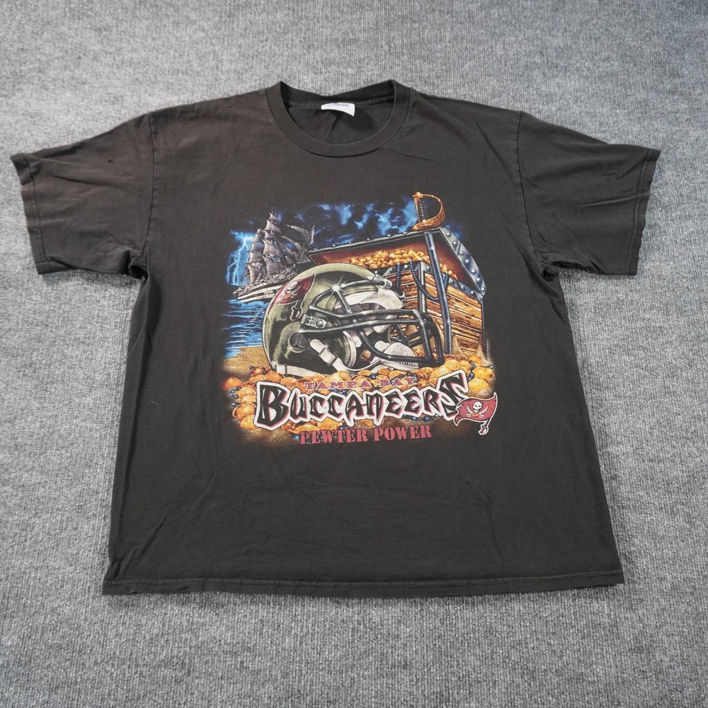 Vintage Tampa Bay Buccaneers T-Shirt Mens XL Black Pewter Power CSA Graphic NFL